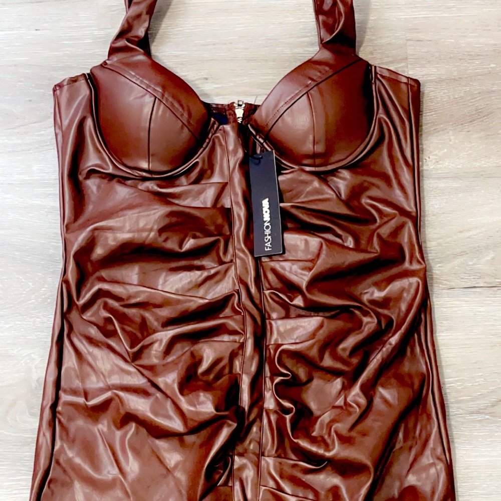 Brown leather fitted fashion nova dress